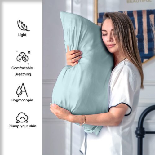 Mulberry Silk Pillowcase for Hair and Skin Queen Size 20"X 30" Pillow Case with Hidden Zipper Soft Breathable Smooth Cooling Silk Pillow Covers for Sleeping (Haze Blue,Queen,1Pcs)
