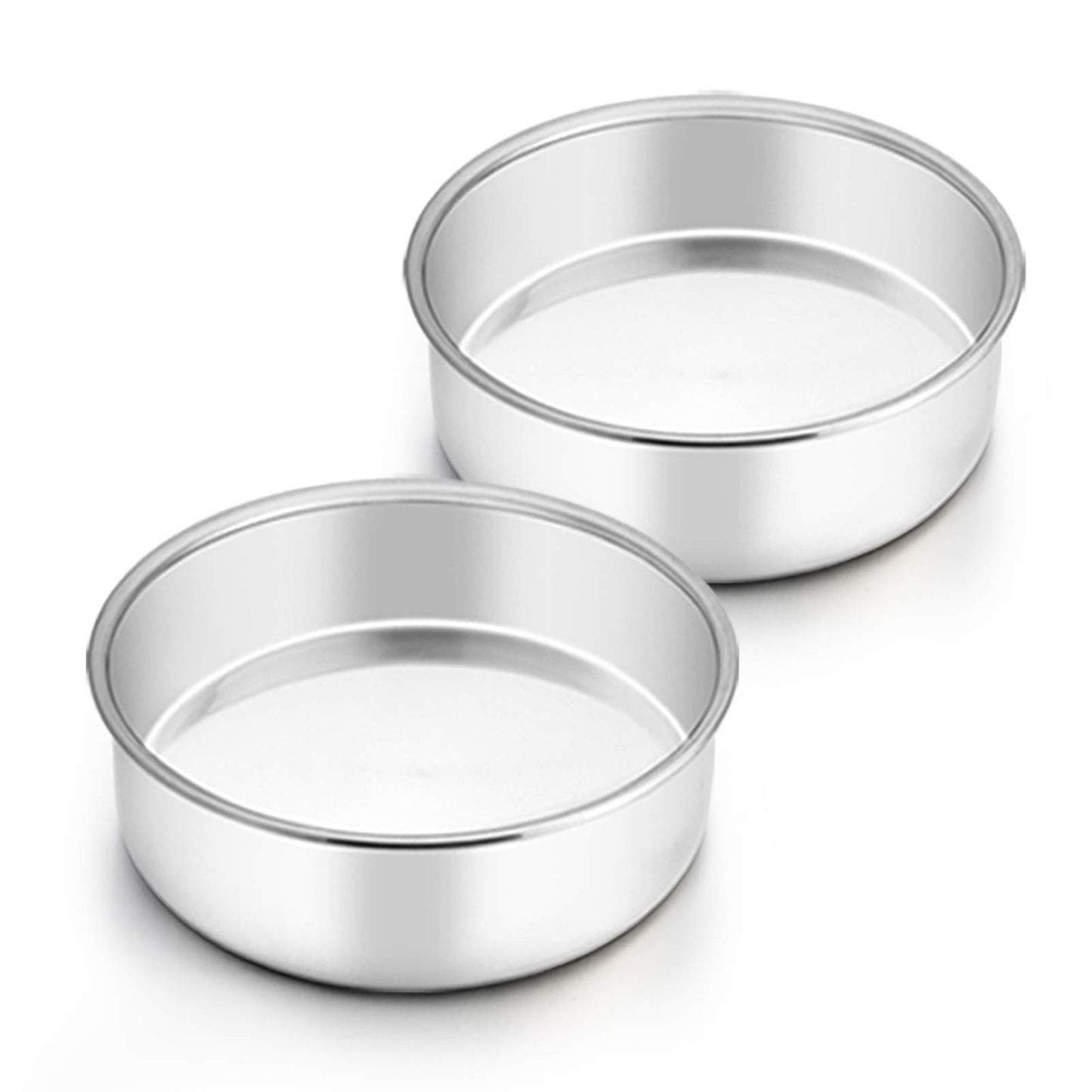 TeamFar 6 Inch Cake Pan, 2 Pcs Round Tier Cake Pan Set Stainless Steel for Baking Steaming Serving, Fit in Oven Pot Air Fryer, Healthy & Heavy Duty, Mirror Finish & Easy Clean, Dishwasher Safe