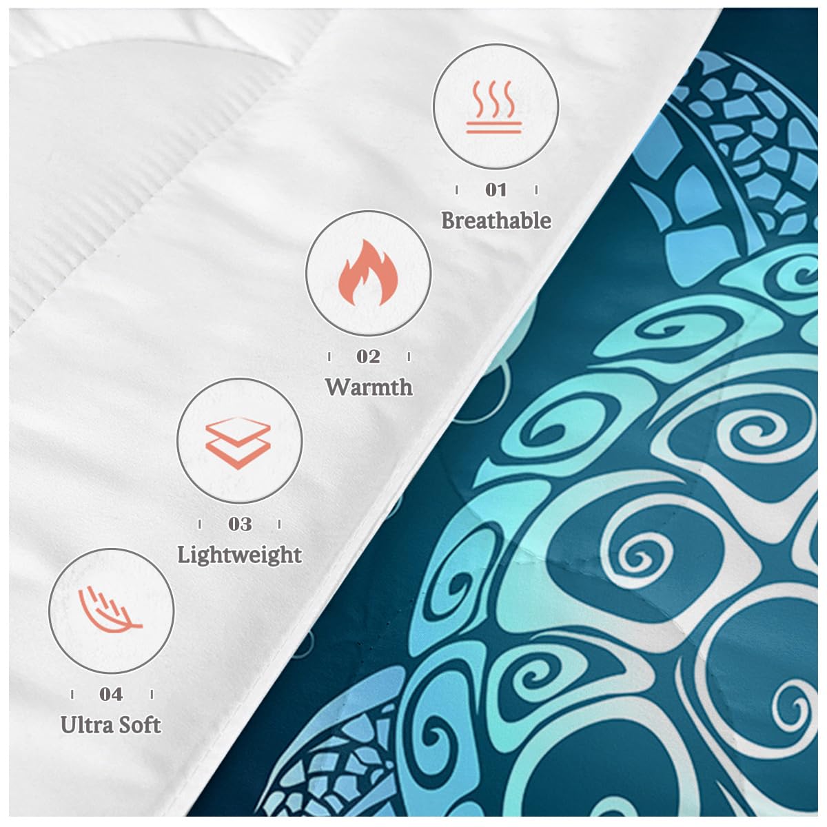 Sleepwish Teal Turquoise Comforter Set King Size for Boys Girls 4 Piece Beach Theme Bedding Set Soft Green Sea Turtle Bed Set