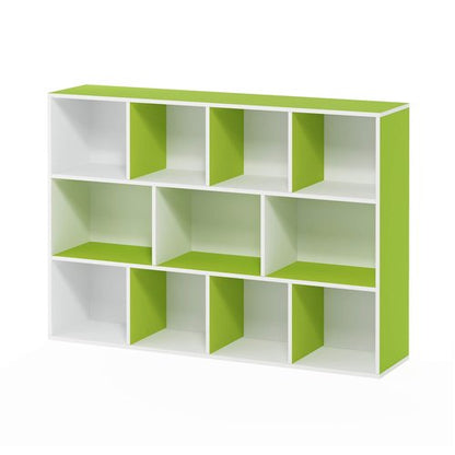 Furinno LUDER Book Shelf, 11-Cube Bookshelf, Reversible Bookcase, 9.4 x 29.1 x 41.7, Easy Assembly, for Living Room, Bedroom, Home Office, White/Green