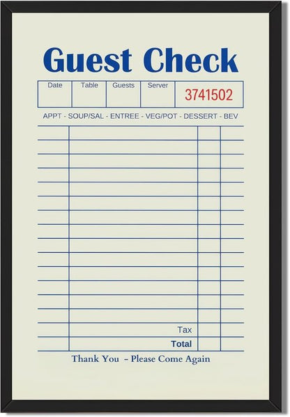 Licpach Canvas Print - Retro Guest Check Wall Art for Dining Room | Funny Blue Receipt Design, 8x12 Inch Black Frame