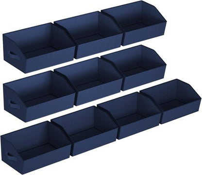 Homsorout Decorative Storage Baskets - Trapezoid Closet Bins with Handles, 10 Pack, Navy Blue