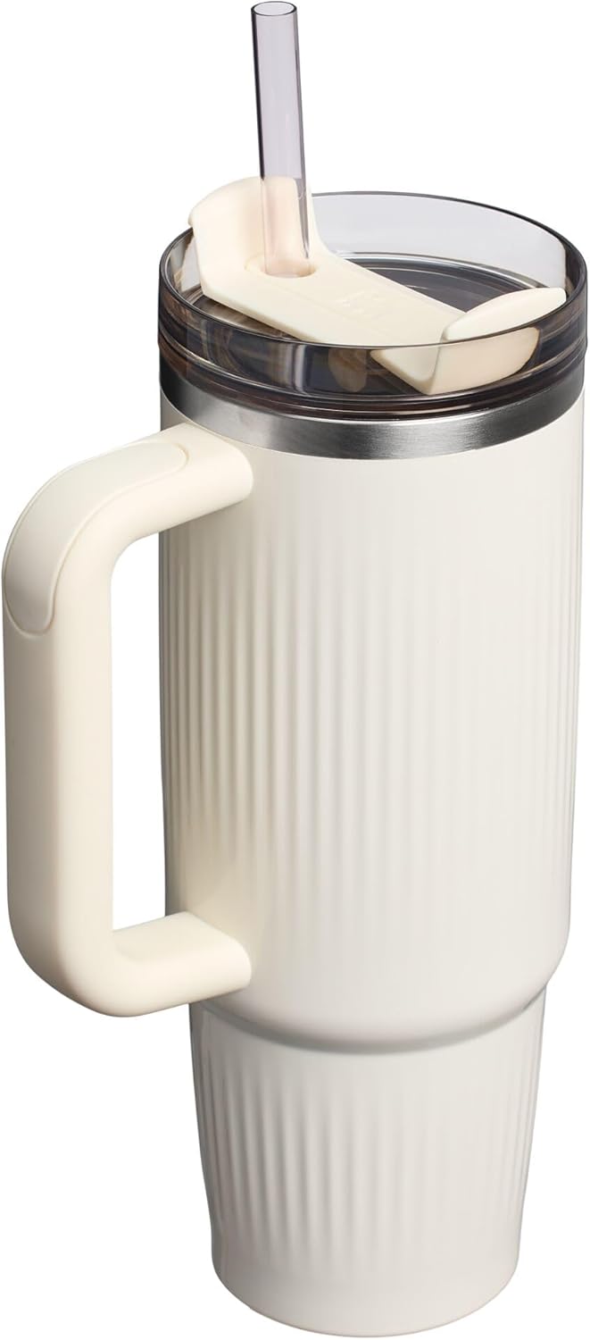 STANLEY Quencher H2.0 Tumbler - 30 Oz Insulated Stainless Steel Cup with Handle & Straw | BPA-Free Fluted Cream Gloss