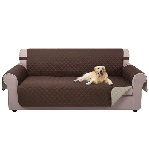 U-NICE HOME Reversible Sofa Cover Washable Couch Cover for Dogs Friendly with Elastic Straps Water Repellent Furniture Protector for 3 Cushion Couch (Sofa, Coffee/Beige)