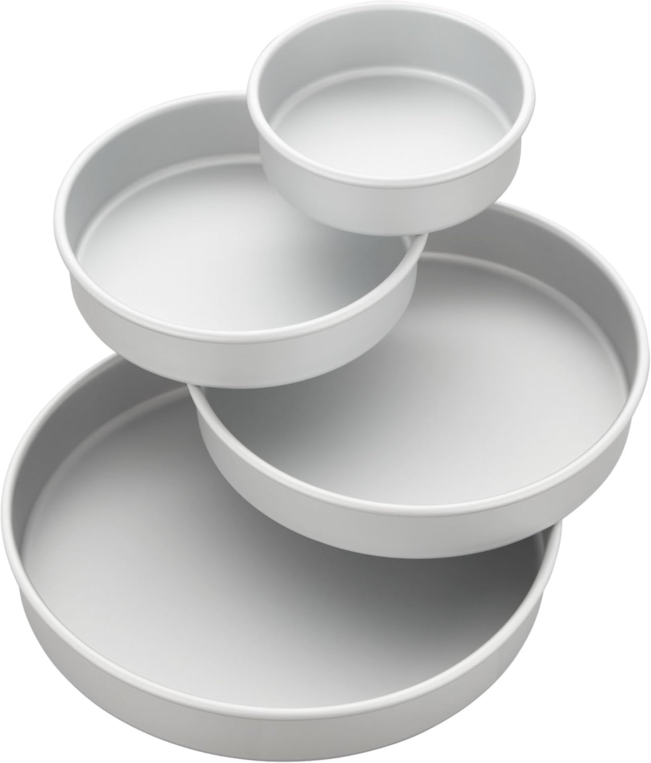 Wilton Round Tiered Cake Pan Set | Durable Anodized Aluminum for Even Heat Distribution | 6, 8, 10 & 12 Inch (Pack of 4)