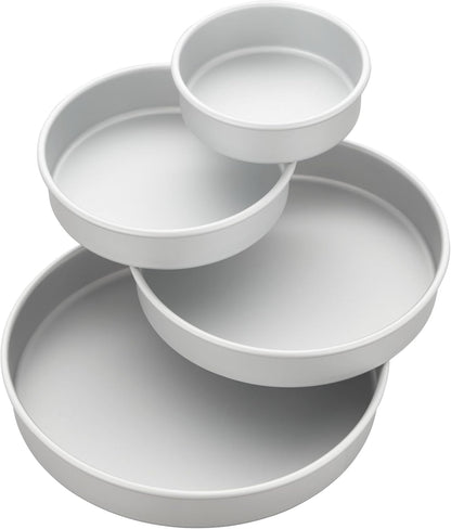 Wilton Round Tiered Cake Pan Set | Durable Anodized Aluminum for Even Heat Distribution | 6, 8, 10 & 12 Inch (Pack of 4)