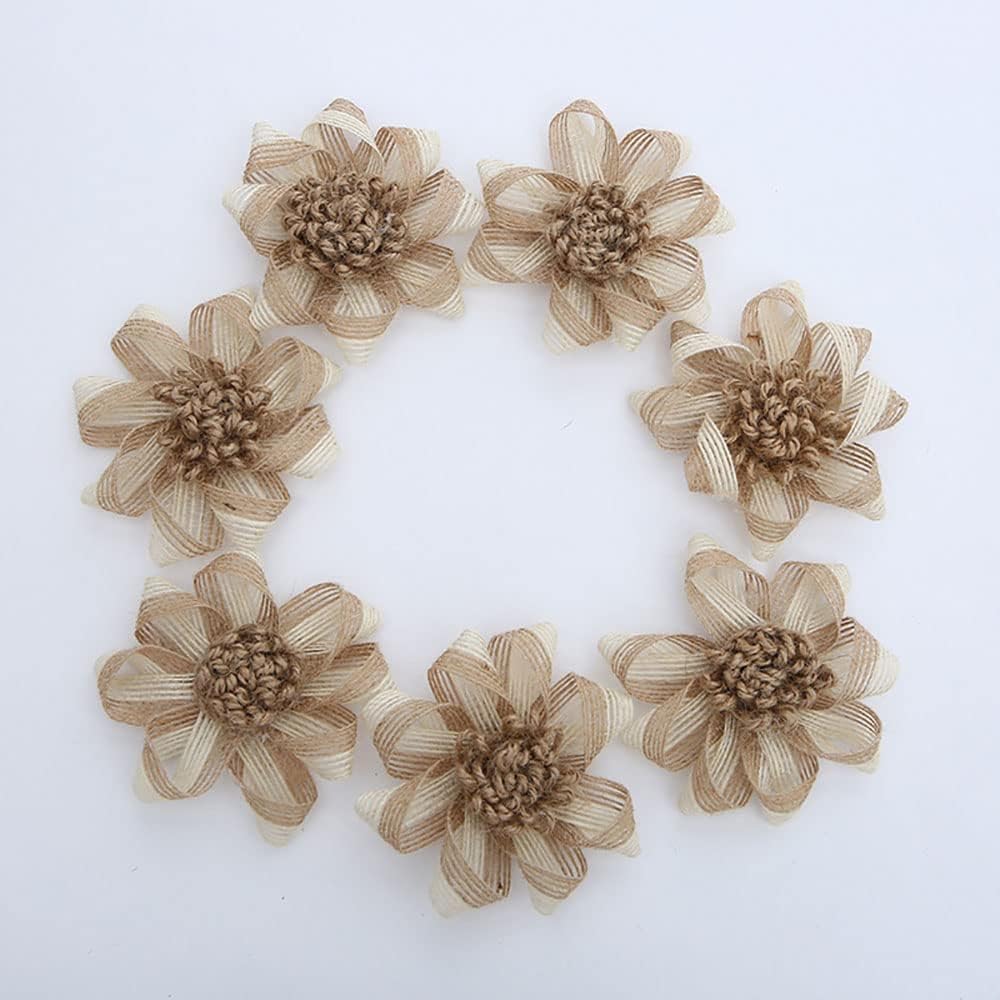 Skiennix 12PCS Large Burlap Flowers - Handmade Jute Roses for Wedding & Party Decorations | 3.15 in