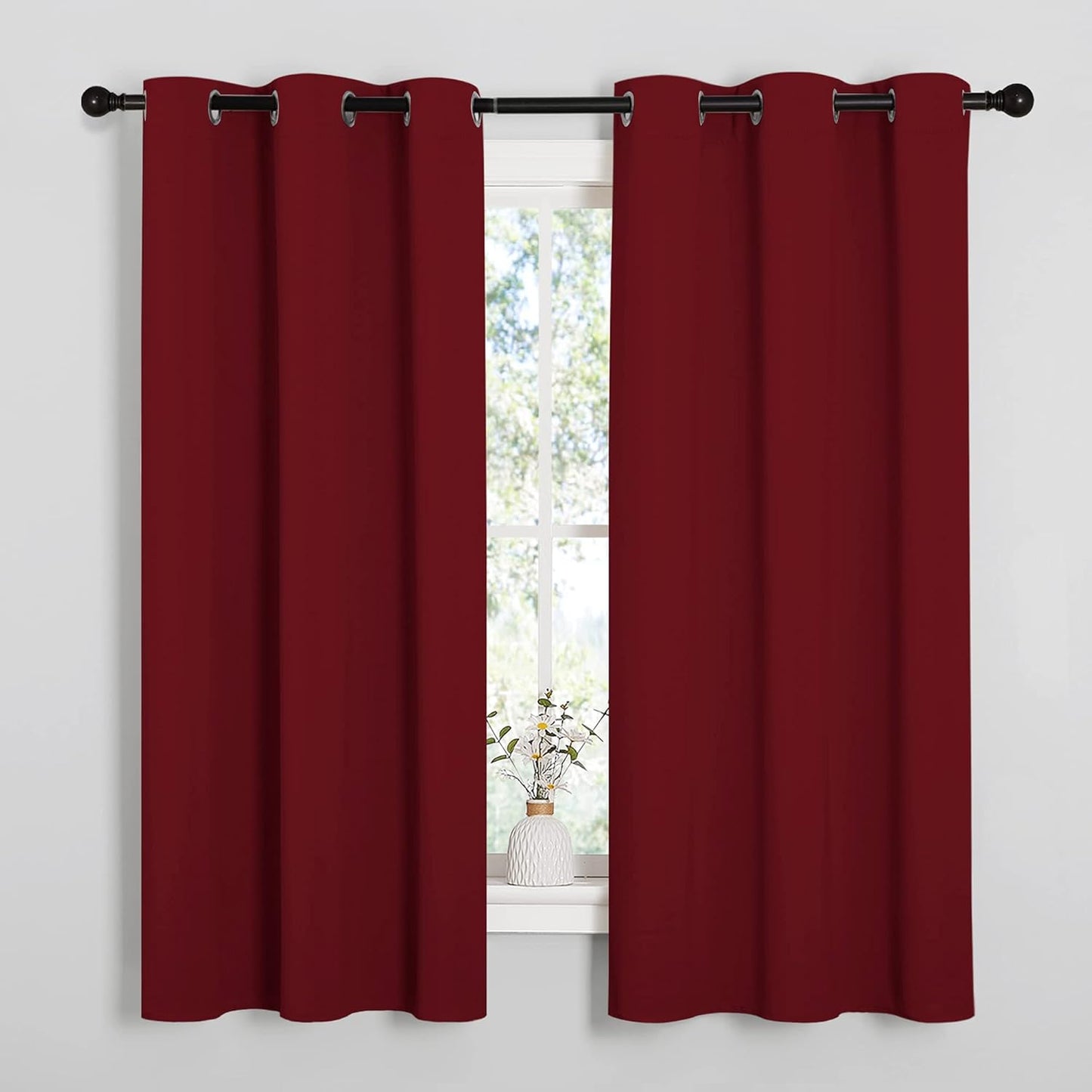 NICETOWN Burgundy Red Blackout Curtains - Thermal Insulated Drapes for Short Windows | 48" Length, 2 Panels