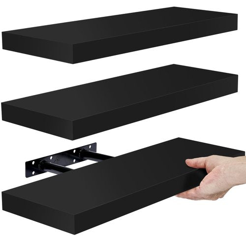 Sorbus Floating Shelves for Wall – 16 Inch Floating Shelf for Kitchen, Bedroom, Living Room, Bathroom, Home & Wall Decor - Mounted Bathroom Shelves with Invisible Brackets (Black, 3 Pack)