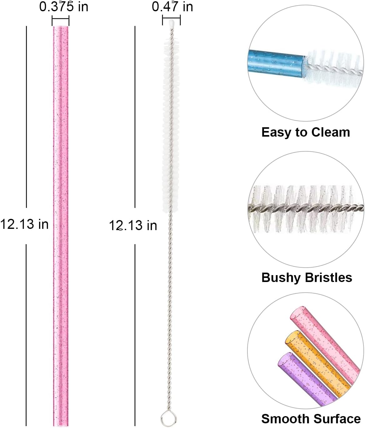Stanley Replacement Straws - 6 Pack Reusable Straws with Cleaning Brush | Dishwasher Safe, Fits 40 oz & 30 oz Tumblers