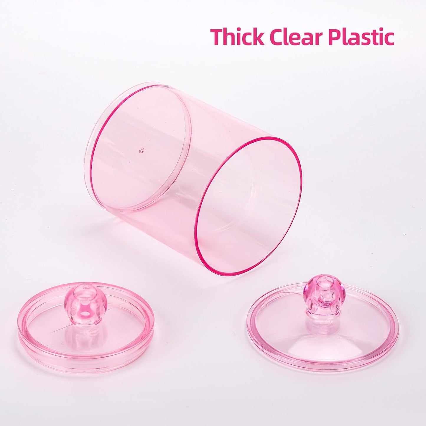 Tbestmax Qtip Holder Set - 4 Pack Pink Plastic Apothecary Jars for Bathroom Organization | 12 oz & 10 oz