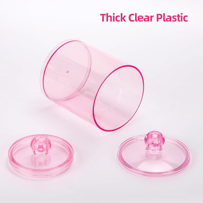 Tbestmax Qtip Holder Set - 4 Pack Pink Plastic Apothecary Jars for Bathroom Organization | 12 oz & 10 oz