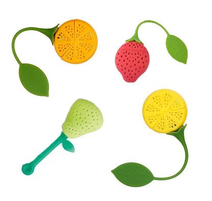 Naranqa Silicone Fruit Shape Cute Tea Bag Funny Loose Leaf Tea Infuser in Strawberry Pear Orange and Lemon Shape 4 Colorful Cool Tea Infuser Strainer for Mug Cup Herbal Weight Loss Tea-Dishwasher Safe