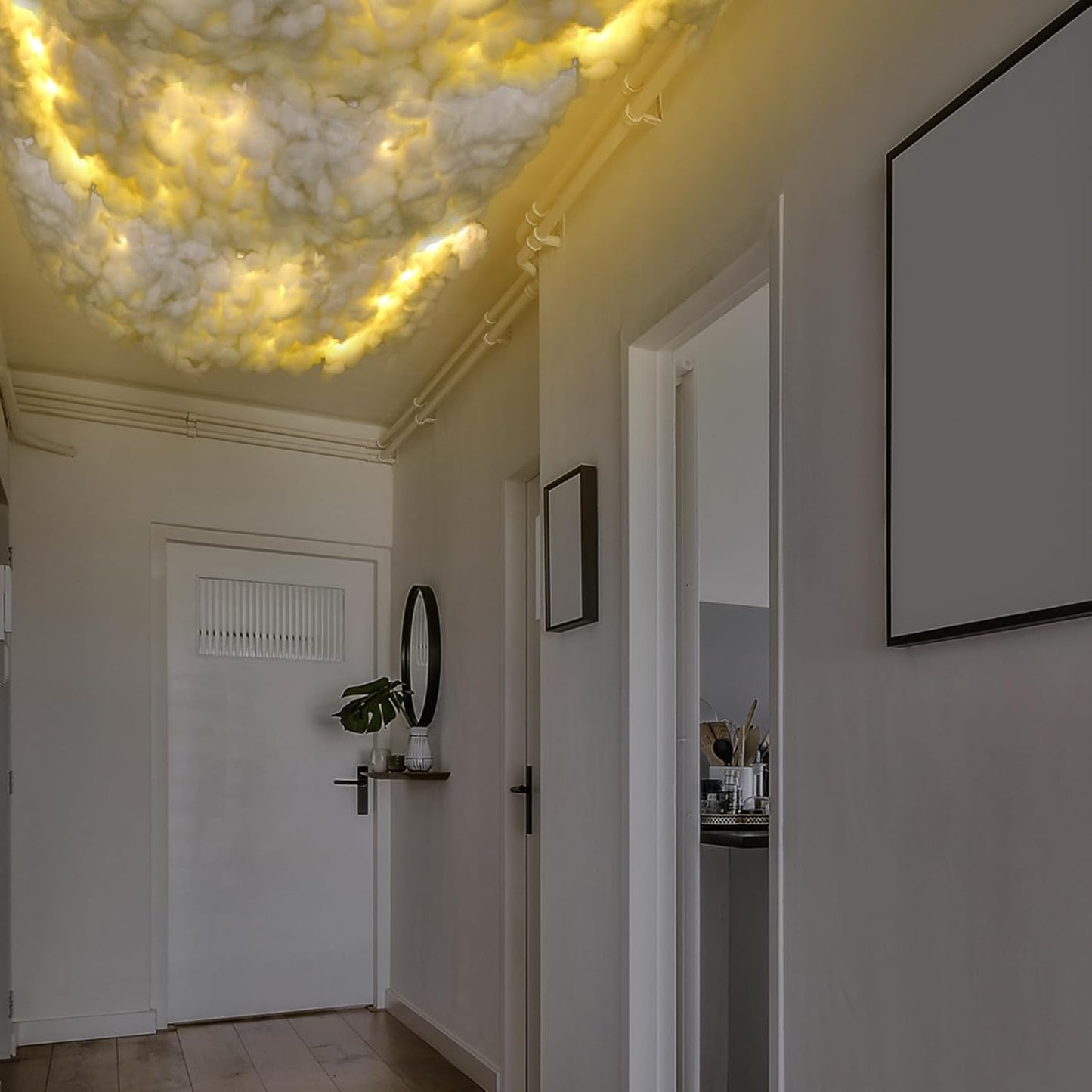 Suncalla Artificial Cloud Props - 3D Imitation Cotton Hanging Decoration with LED String Lights | 3x4.3 ft for Parties & Events