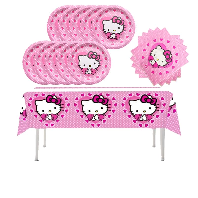 41 Pieces Pink Cat Party Decorations Set Including Heart Themed Supplies