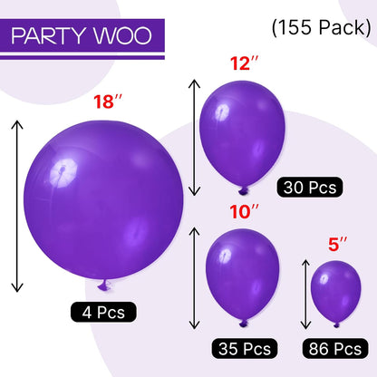 PartyWoo Dark Purple Balloon Arch Kit - 155pcs in 5-18 Inch Sizes for Birthday & Baby Shower Decor