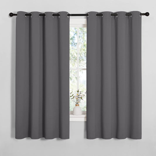 NICETOWN Grey Blackout Curtain Panels for Bedroom, 2 Panels, W55 x L57-inch, Grey, Thermal Insulated Grommet Top Blackout Draperies and Drapes for Basement