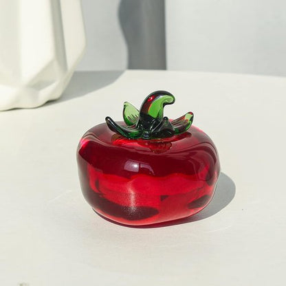 LONGWIN Glass Mini Tomatoes Figurines - Collectible Crystal Fruit Ornaments for Home Decor