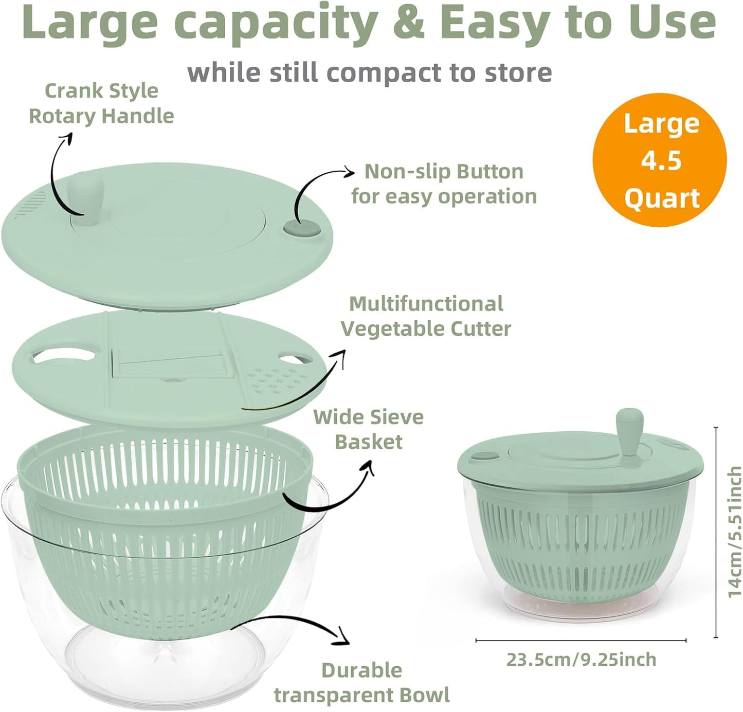 Salad Spinner by [Brand Name] - 5.3Qt Large Lettuce and Fruit Washer with Strainer