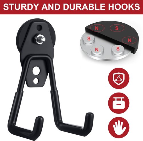 Landhoow Heavy-Duty Magnetic Hooks - 6 Pcs Strong Storage Utility Hangers with Anti-Slip Rubber Coating | Black