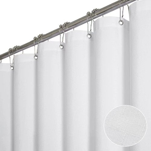 BTTN Stall Fabric Shower Curtain - 36 Inches Linen Textured Heavy Duty Small Cloth Shower Curtain Set with 6 Plastic Hooks, Narrow Hotel Luxury Weighted Shower Curtains for Bathroom - W36 xH72, White