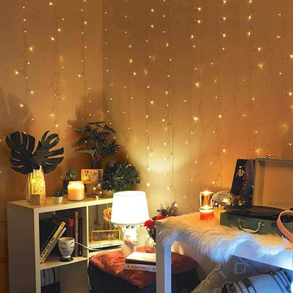 HEYFUNi Curtain Lights - 13ft x 6.5ft Warm White Icicle String Lights with 8 Modes for Holiday Decor