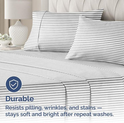 King Pillow Cases by [Brand Name] | Ultra Soft Hotel Quality | Wrinkle-Free & Fade Resistant | Set of 2 - Grey Stripes