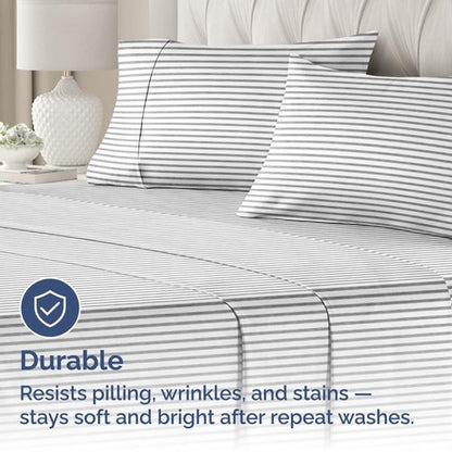 King Pillow Cases Set of 2 - Ultra Soft Hotel Quality Pillowcase Covers - Comfy, Cozy & Wrinkle Free - Shrinkage and Fade Resistant - Machine Washable Pillow Protectors - 2 Piece Set - Grey Stripes 2
