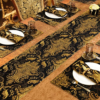 Bronze and Black Vintage Chenille Table Runner 13 x 108 Inches - Loom and Mill