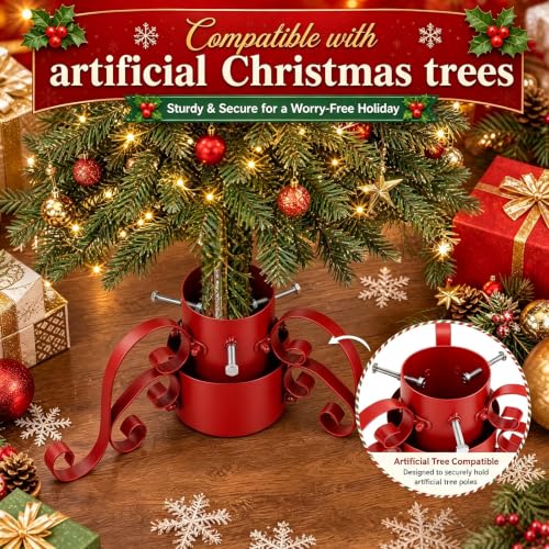 Metal Christmas Tree Stand with Water Reservoir - Red, 5ft Trees