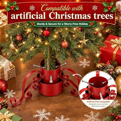 Metal Christmas Tree Stand with Water Reservoir - Red, 5ft Trees