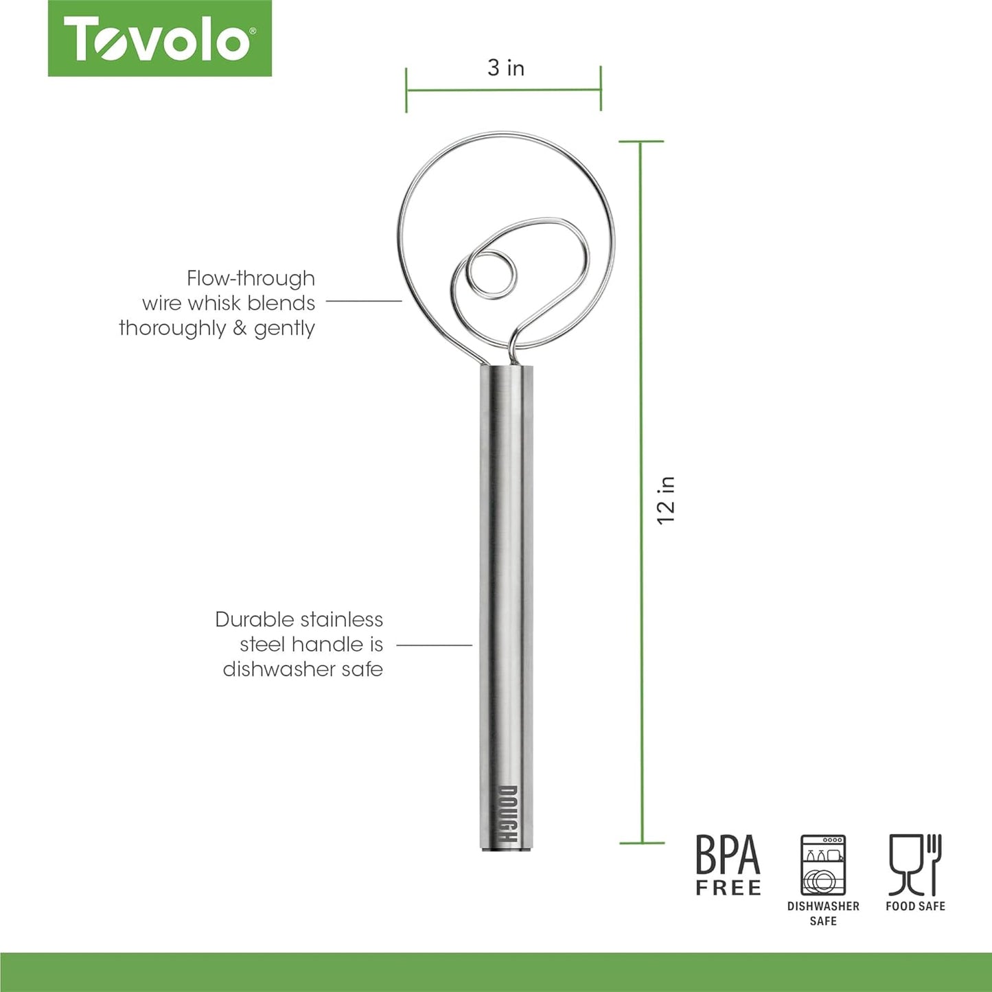 Tovolo Danish Dough Whisk - Stainless Steel Sourdough Mixer for Easy Baking | Dishwasher Safe