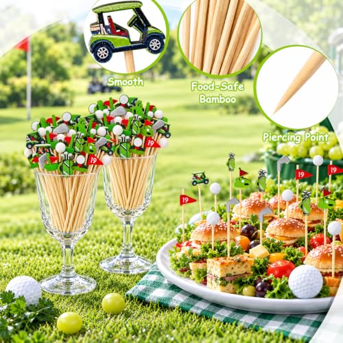 Golf-Themed Cocktail Picks - 200 Bamboo Appetizer Skewers for Parties