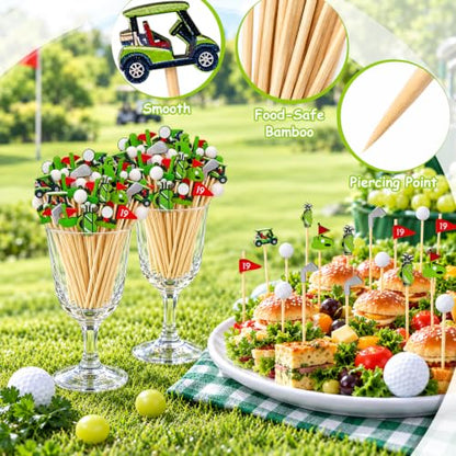 Golf-Themed Cocktail Picks - 200 Bamboo Appetizer Skewers for Parties