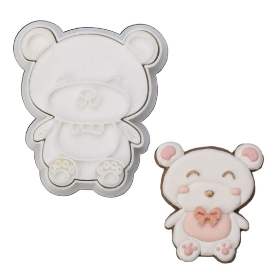 Mostop 3D Cookie Cutter with Teddy Bear Stampers Baby Shower Cake Mold Fondant Decorating Tools DIY Mold for Sugar Craft Baking Mould Kids' Birthday Party Kitchen Tools