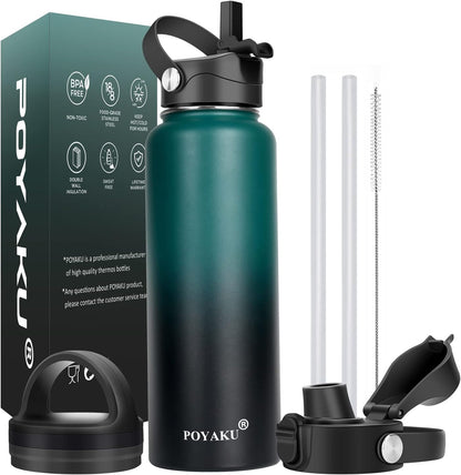 Skiennix Insulated Water Bottle - Leak Proof Stainless Steel with Straw & Spout Lids | 32oz to 128oz Sizes