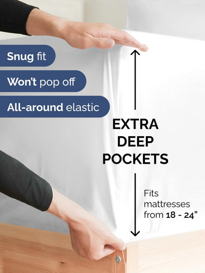 Skiennix Extra Deep King Sheet Set - 6 Piece Breathable Cooling Bedding - Soft, Wrinkle-Free White