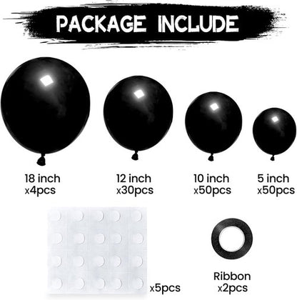 134Pcs Black Balloons Kit - Latex Balloon Garland Arch for Birthday, Wedding & Baby Showers | 5-18 Inch Sizes