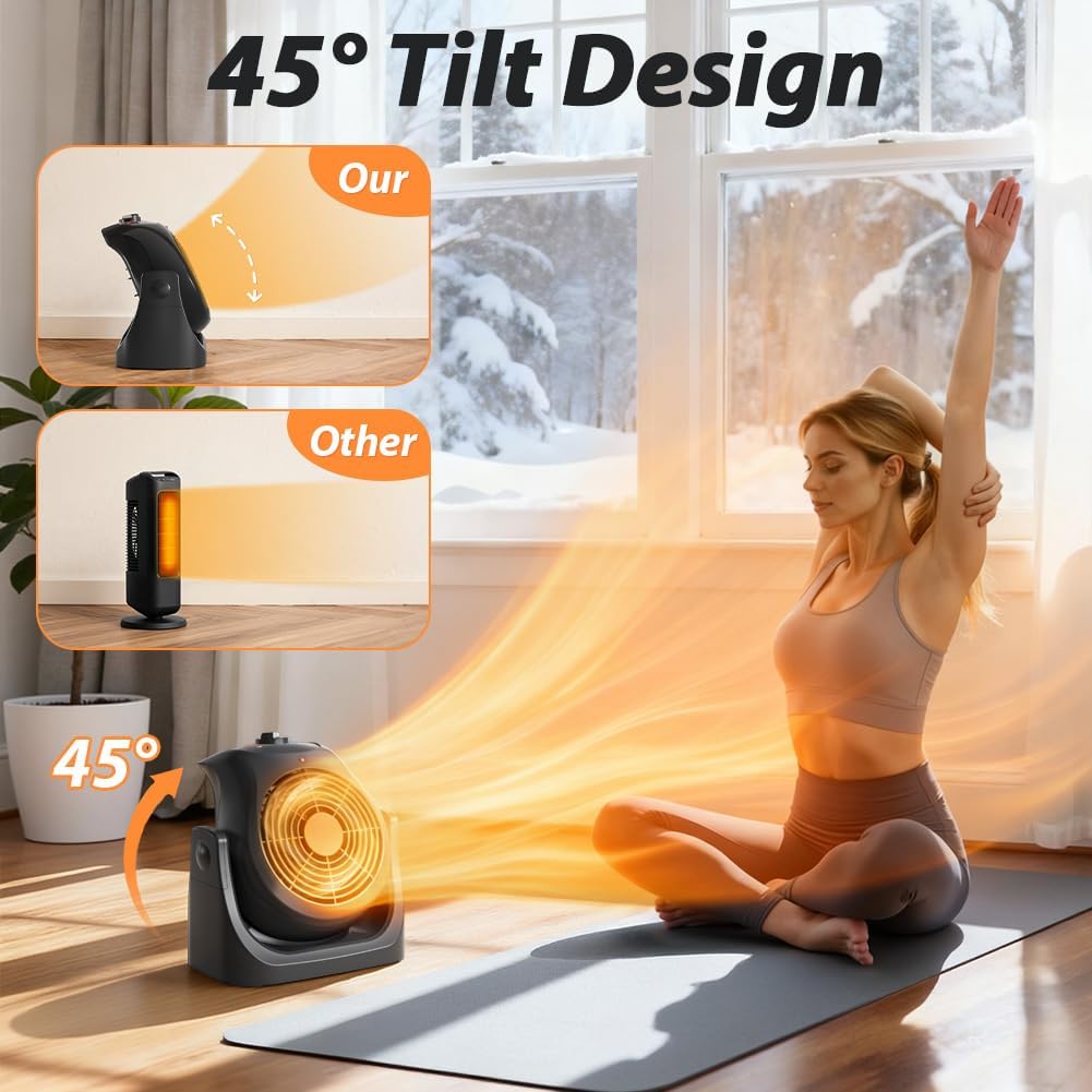 Skiennix Portable Electric Space Heater & Desk Fan - 2-in-1 Combo with 45° Tilt & 1500W Overheat Protection