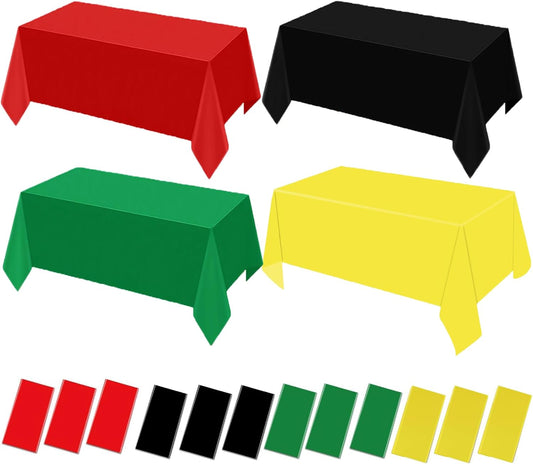 Regine Switzerland 12-Piece Disposable Tablecloth Set - Rectangular Party Covers in Red, Black, Green & Yellow (54x108 Inch)