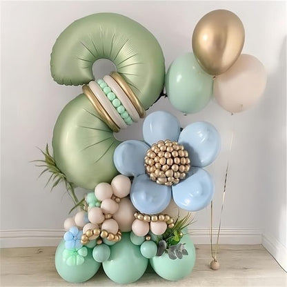 Lingqiang Sage Green Number Balloons - 40 Inch Olive Green Foil 7 & 0 | Self-Inflating 70th Birthday Decor