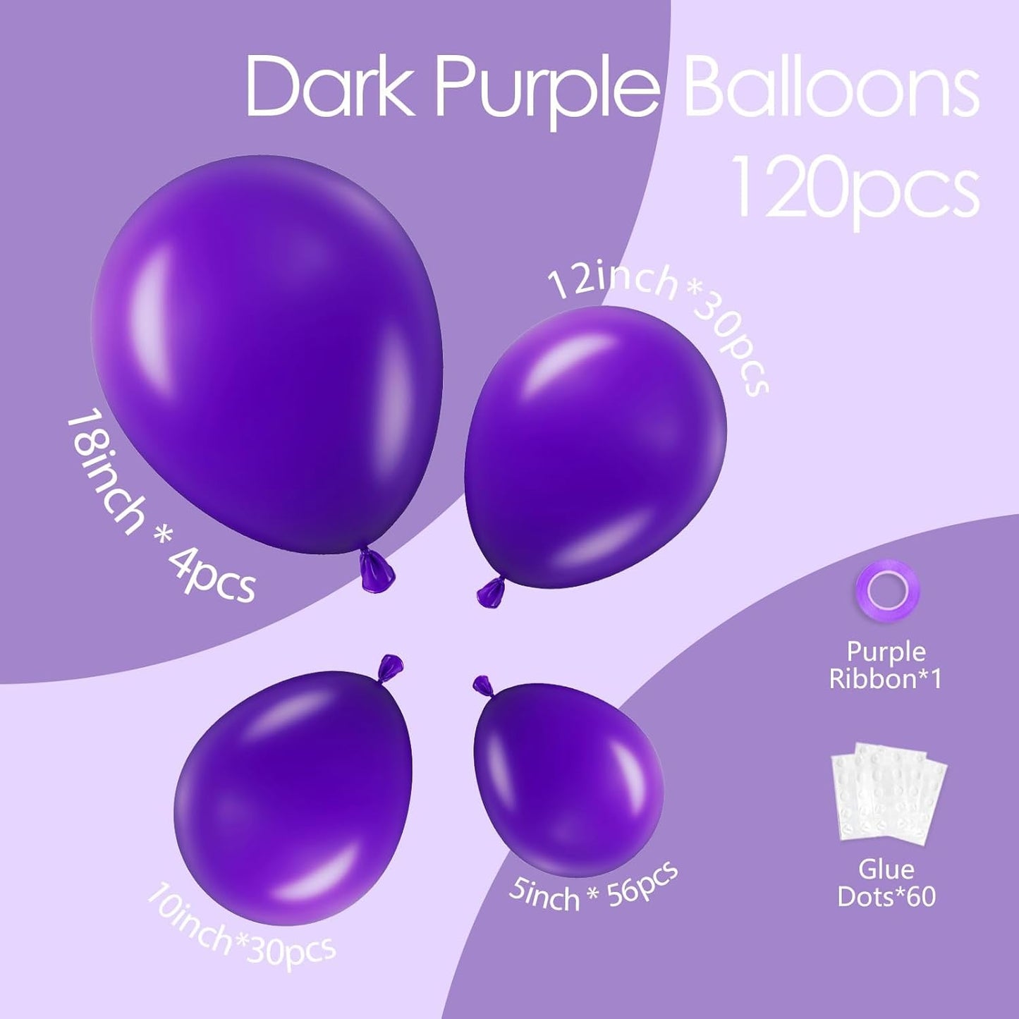 Skiennix Dark Purple Balloons - 120-Piece Set for Graduation, Birthday & Wedding Decor | 5-18 Inch Sizes
