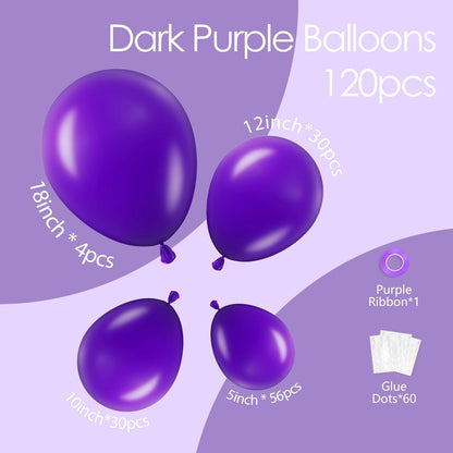 Skiennix Dark Purple Balloons - 120-Piece Set for Graduation, Birthday & Wedding Decor | 5-18 Inch Sizes