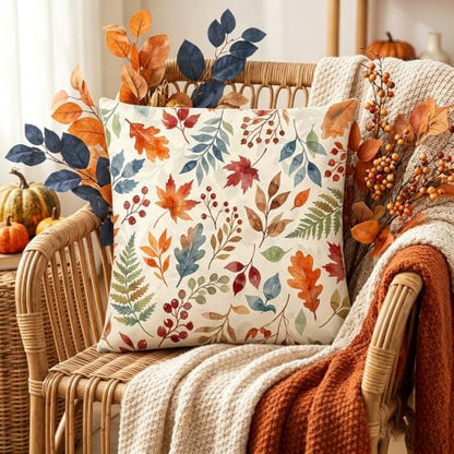 Autumn Maple Leaf Fall Pillow Covers 20x20 Inch Set of 2 Farmhouse Thanksgiving Decor