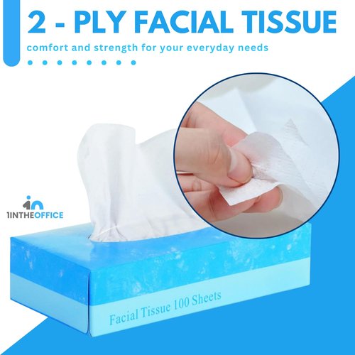 1InTheOffice Facial Tissue, Tissue Paper, Facial Tissue Paper, 2-Ply, Soft and Strong, Flat Box, White, 100 Sheets/Box, 8 Boxes