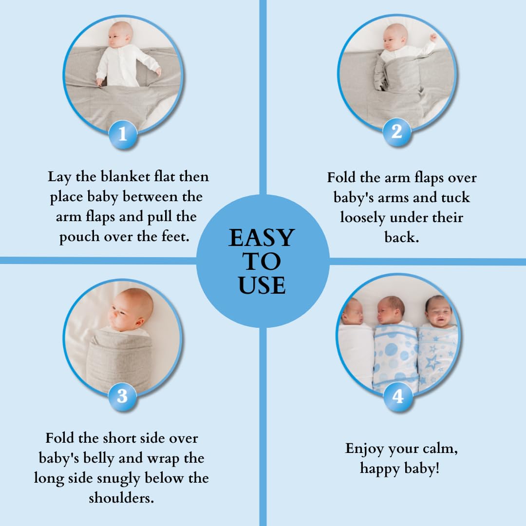 Miracle Blanket Swaddle Wrap - Soft & Secure Sleep Sack for Infants - Easy-to-Use Design (Gray Stars)