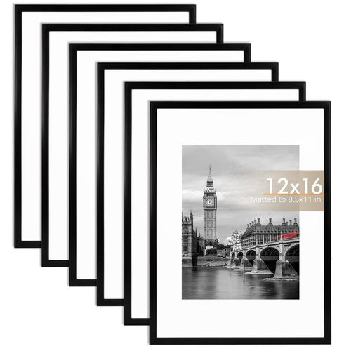 Fixwal Diamond Art Frames 12x16 Picture Frame Set of 6 with Shatter Resistant Plastic Glass, Thin Border Light Weight Poster Frames for Wall Gallery Display Diamond Art Painting, Black