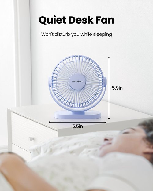 Gaiatop USB Desk Fan, 5.5 Inch Small Quiet Powerful 3 Speeds 90° Rotate, Personal Mini Portable Desktop Table Fans, Cooling for Home Office Car Travel Indoor Outdoor Blue