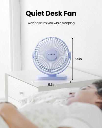 Gaiatop USB Desk Fan, 5.5 Inch Small Quiet Powerful 3 Speeds 90° Rotate, Personal Mini Portable Desktop Table Fans, Cooling for Home Office Car Travel Indoor Outdoor Blue
