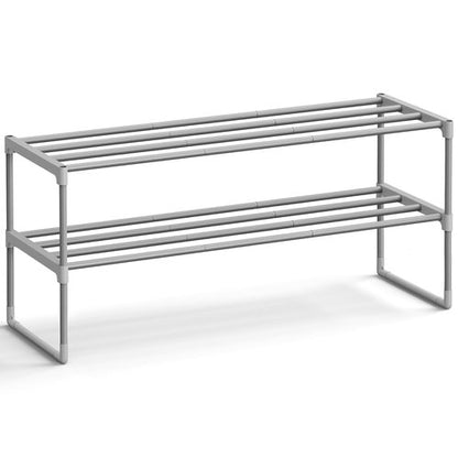 SONGMICS Shoe Rack, 2-Tier Shoe Organizer, Metal Storage Shelf, Upright or Upside Down, for 12-15 Pairs, Stackable, for Entryway, 11.8 x 36.2 x 14.6 Inches, Gray ULSA012G01